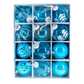 Set of 12 Plastic Ball Christmas Ornaments in Blue color Round