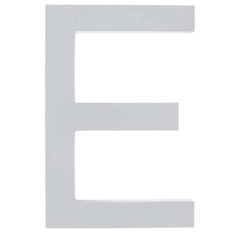 Arial Font White Painted MDF Wood Letter E (6 Inches) in White color,  shape