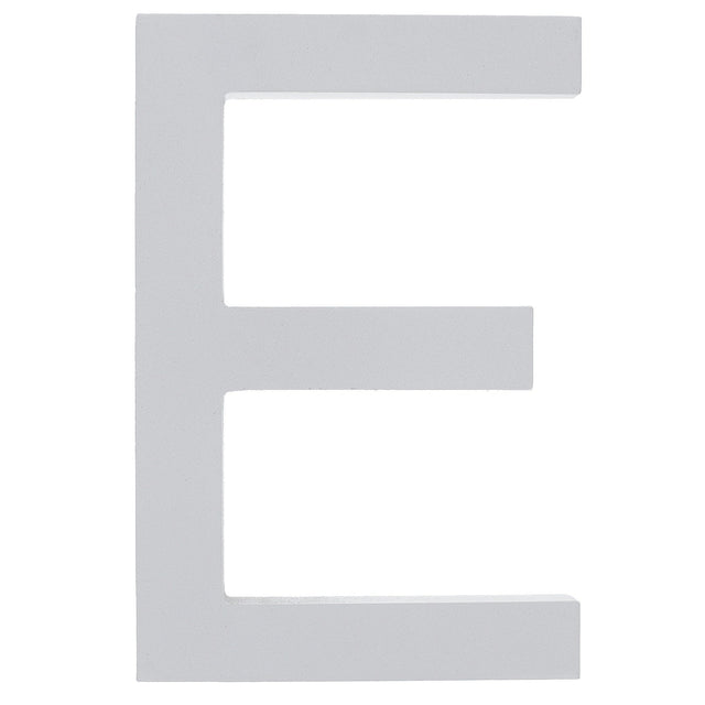 Arial Font White Painted MDF Wood Letter E (6 Inches) in White color,  shape