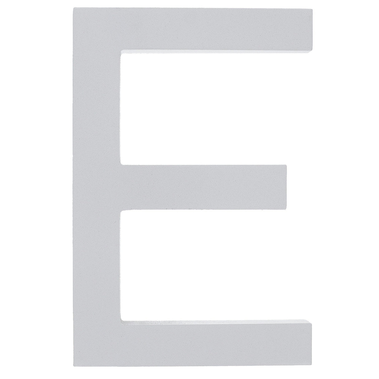 Arial Font White Painted MDF Wood Letter E (6 Inches) in White color,  shape