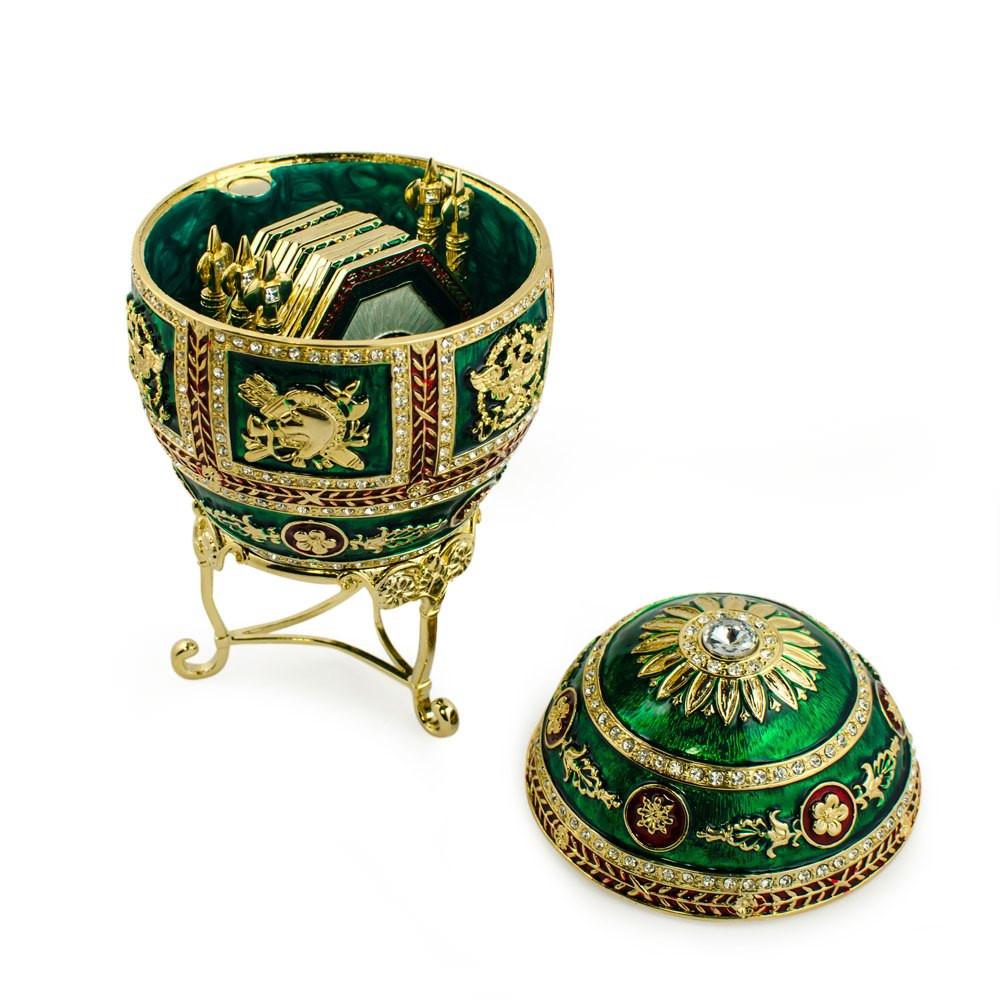 Shop 1912 Napoleonic Royal Imperial Easter Egg. Buy Royal Royal Eggs Imperial Green Oval Pewter for Sale by Online Gift Shop BestPysanky Faberge replicas Imperial royal collectible Easter egg decorative Russian inspired style jewelry trinket box bejeweled jeweled enameled decoration figurine collection house music box crystal value for sale real