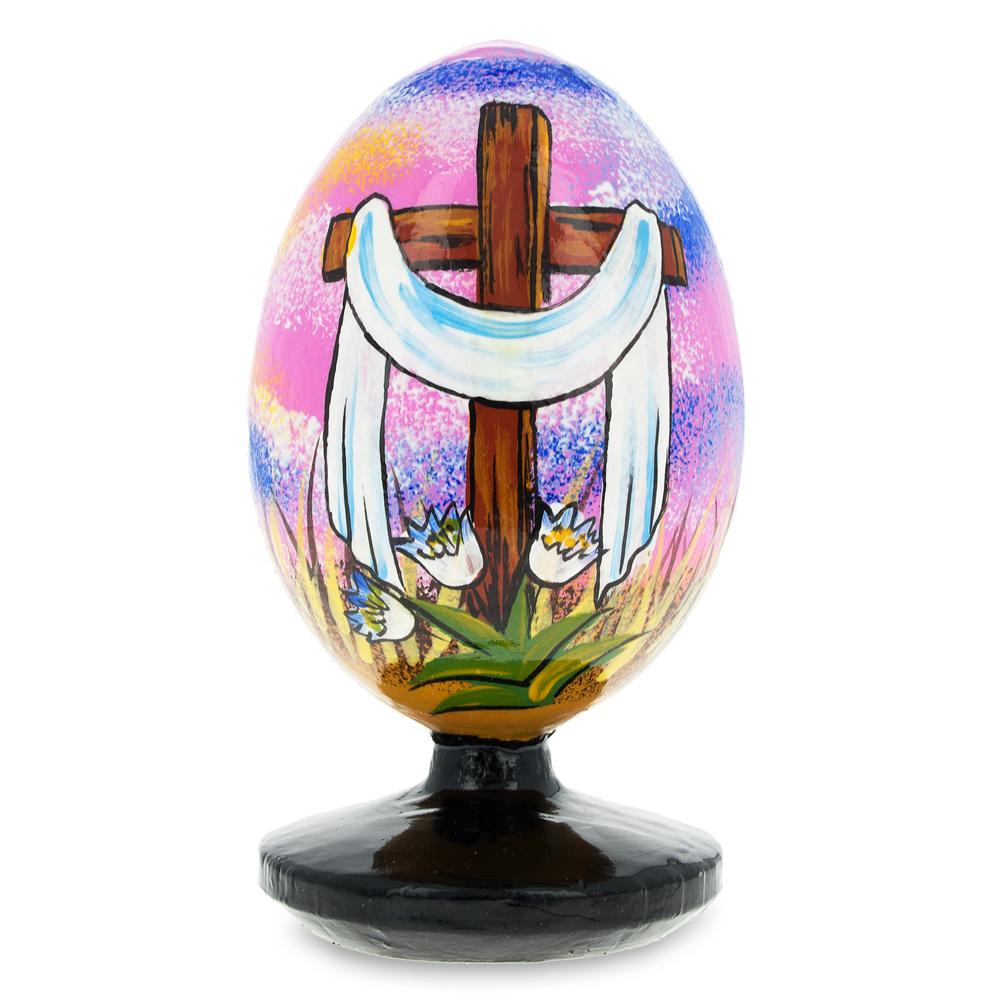 Wood Rising Cross in the Sky Wooden Easter Egg in Multi color Oval