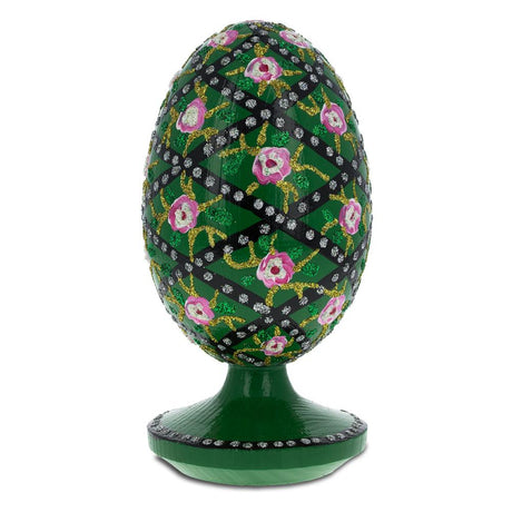 1907 Rose Trellis Royal Wooden Egg in Green color, Oval shape