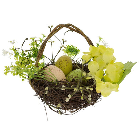 Set of 3 Easter Baskets with Eggs and Spring Flowers , dimensions in inches: 7 x 4 x 4