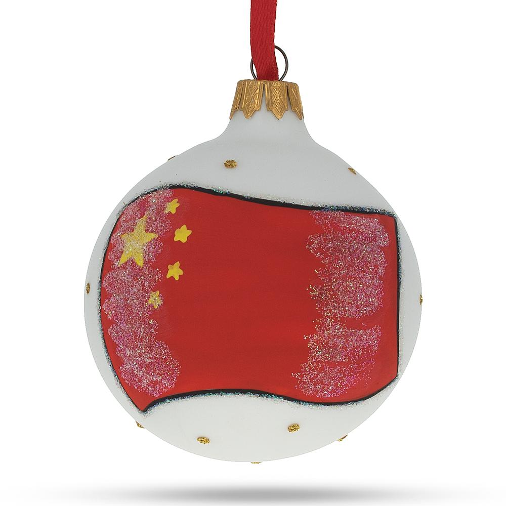 Chinese Heritage: Flag of China Blown Glass Ball Christmas Ornament 3.25 Inches in Multi color, Round shape