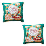 Set of 2 Happy Easter & Easter Eggs Throw Pillow Covers in Green color, Square shape