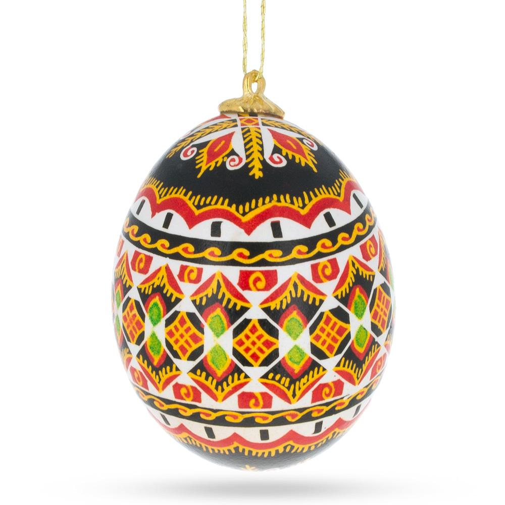 Chicken Size Blown Real Eggshell Ukrainian Easter Egg Pysanka Ornament in Red color Oval