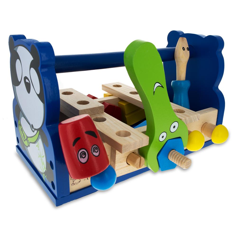 Wood 21 Pieces Construction Building Tools in Wooden Toolbox in Multi color