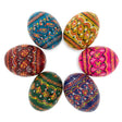 Set of 6 Miniature Ukrainian Wooden Easter Eggs Pysanky 1.5 Inches in Multi color Oval