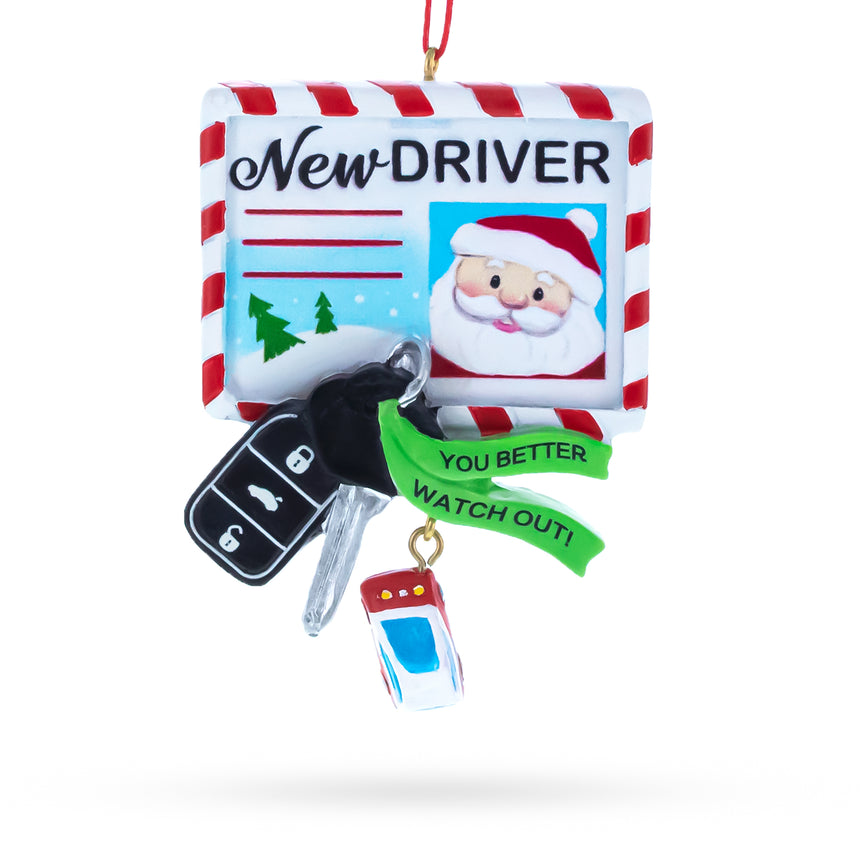 New Driver Santa License with Car Keys Resin Christmas Ornament in Multi color