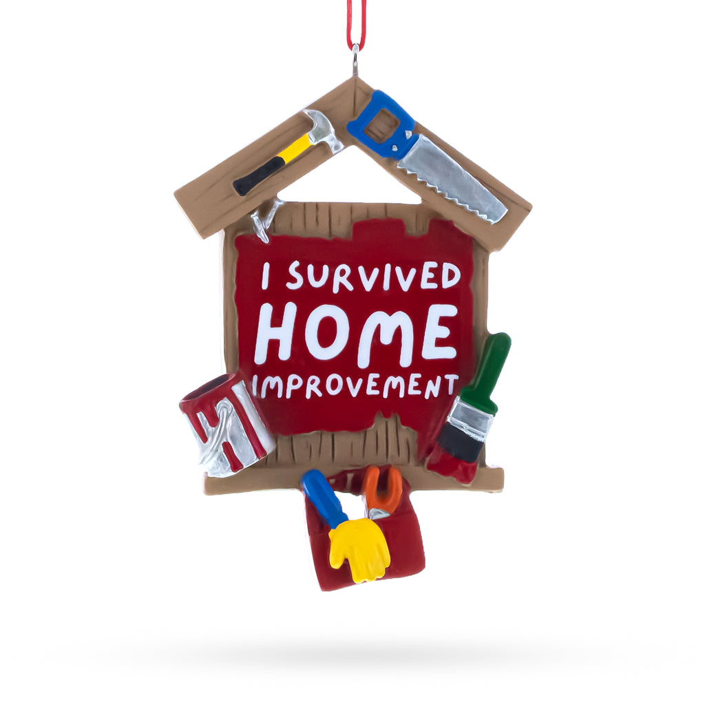I Survived Home Improvement Tools Resin Christmas Ornament in Red color Figurine