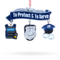 Serve Honor & Protect Police Badge and Gear Resin Christmas Ornament in Blue color Figurine