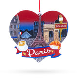 Paris Heart with Eiffel Tower and Bonjour Café Resin Christmas Ornament in Multi color