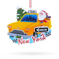 New York Taxi with Santa and Christmas Tree Resin Christmas Ornament in Yellow color Figurine