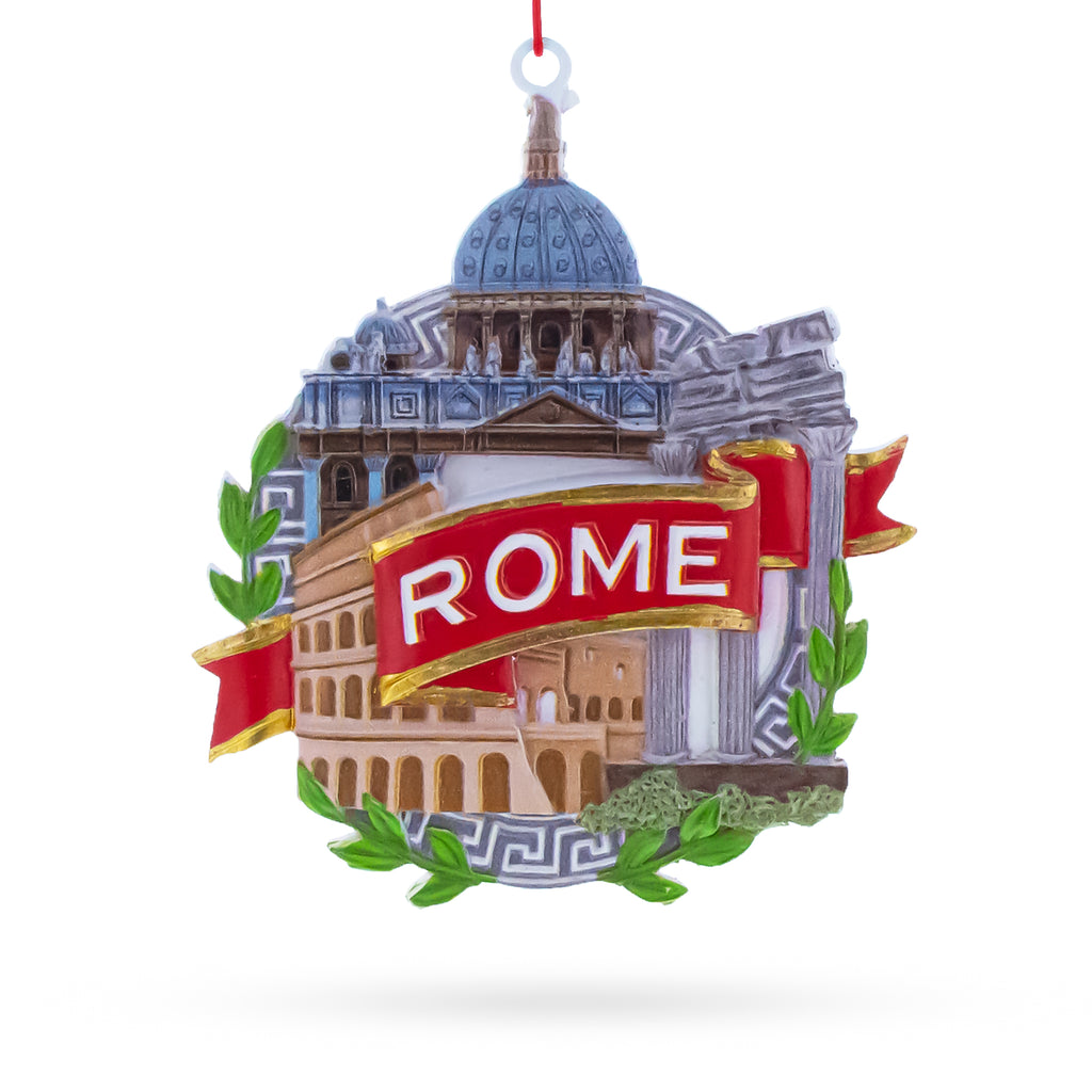 Rome Colosseum and St. Peter's Basilica, Italy Resin Christmas Ornament in Multi color Figurine
