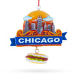 Chicago Skyline with Hot Dog Resin Christmas Ornament in Multi color
