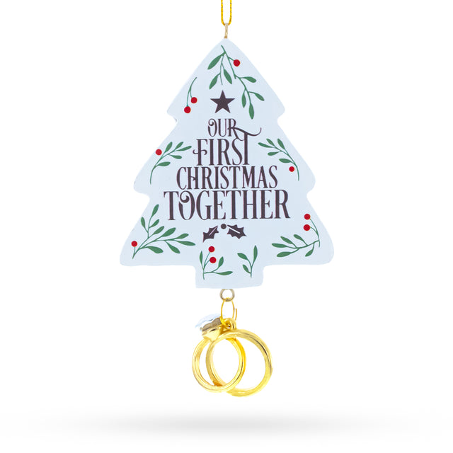 Our First Christmas Together Tree with Wedding Rings Resin Christmas Ornament in White color