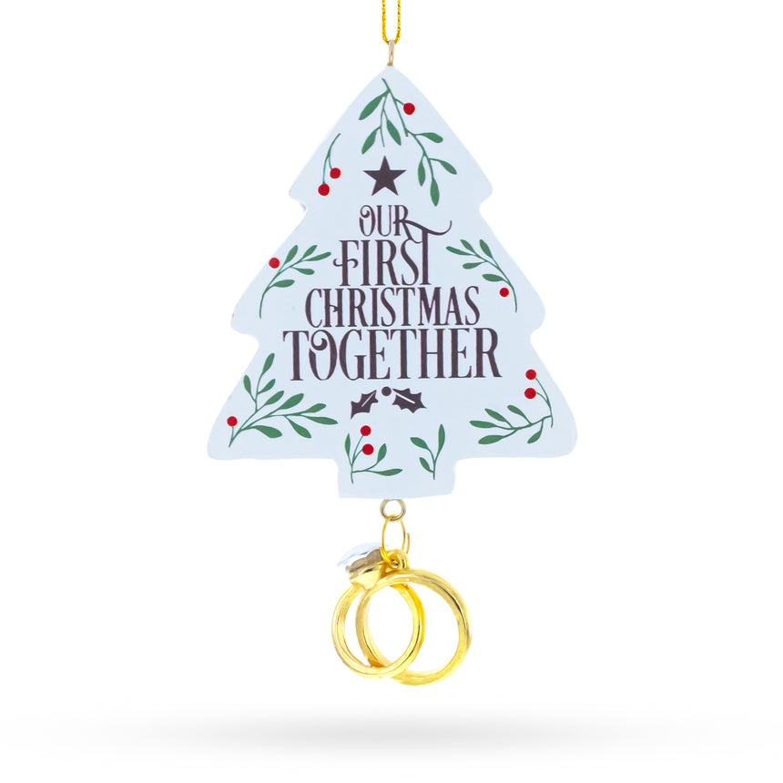 Our First Christmas Together Tree with Wedding Rings Resin Christmas Ornament in White color