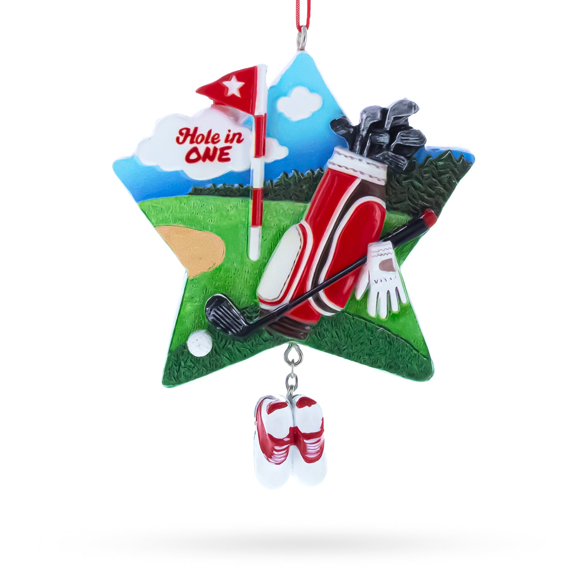 Hole in One Golf Bag with Flag and Shoes Resin Christmas Ornament in Multi color Figurine