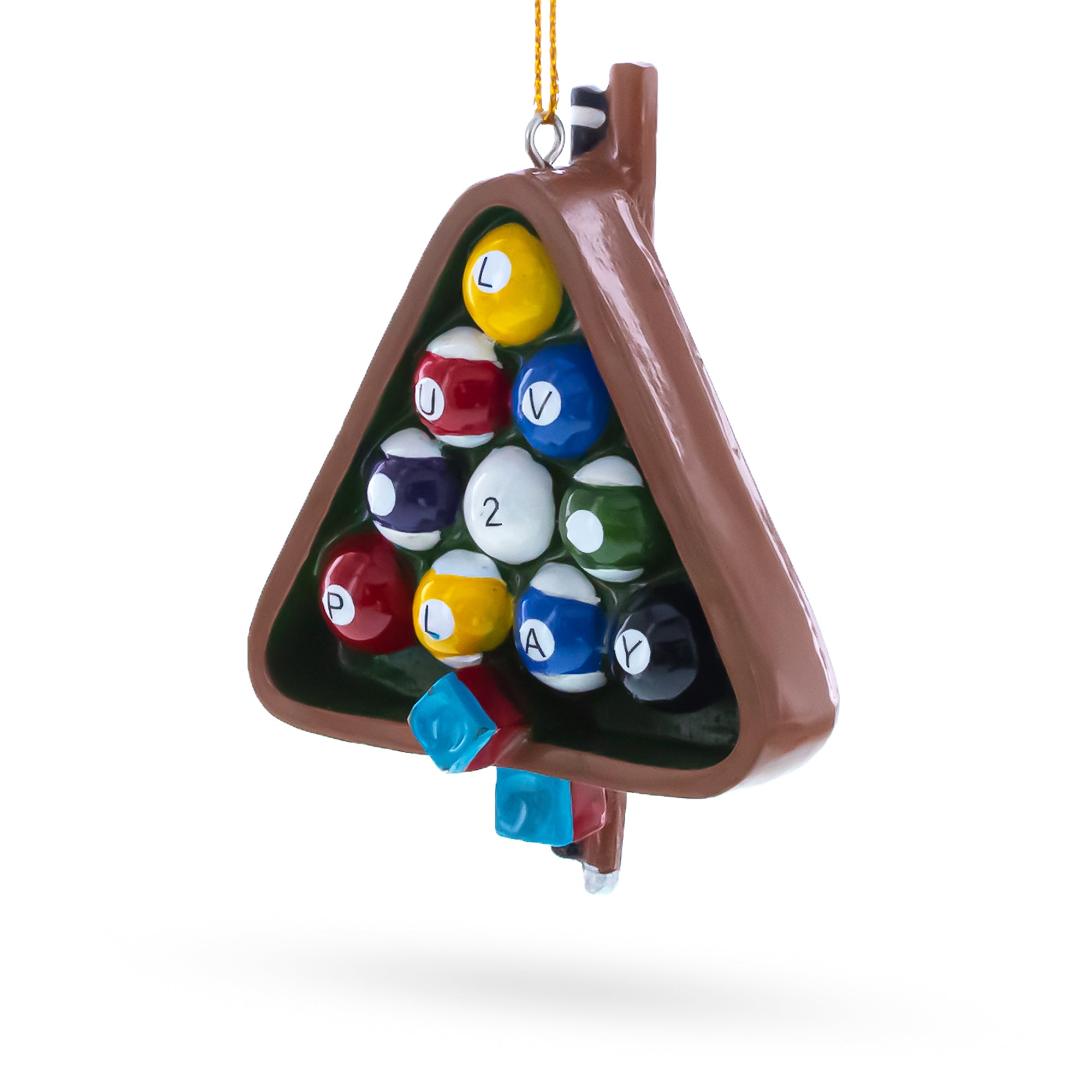 Billiards Pool Table Rack with Balls Resin Christmas Ornament in Brown color Figurine