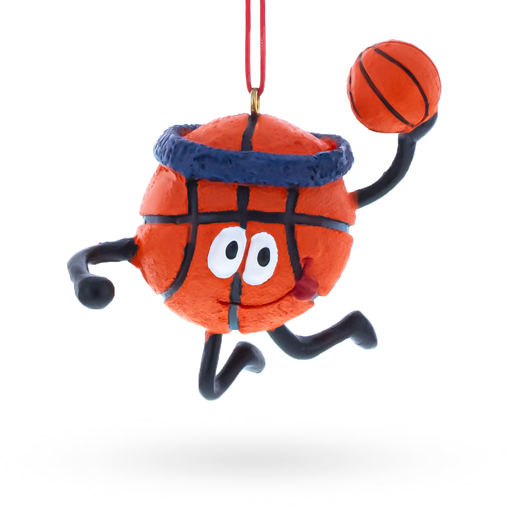 Basketball Character with Headband Resin Christmas Ornament in Orange color Figurine