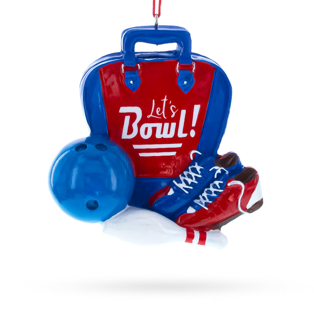 Let’s Bowl! Bowling Bag with Shoes and Ball Resin Christmas Ornament in Blue color Figurine