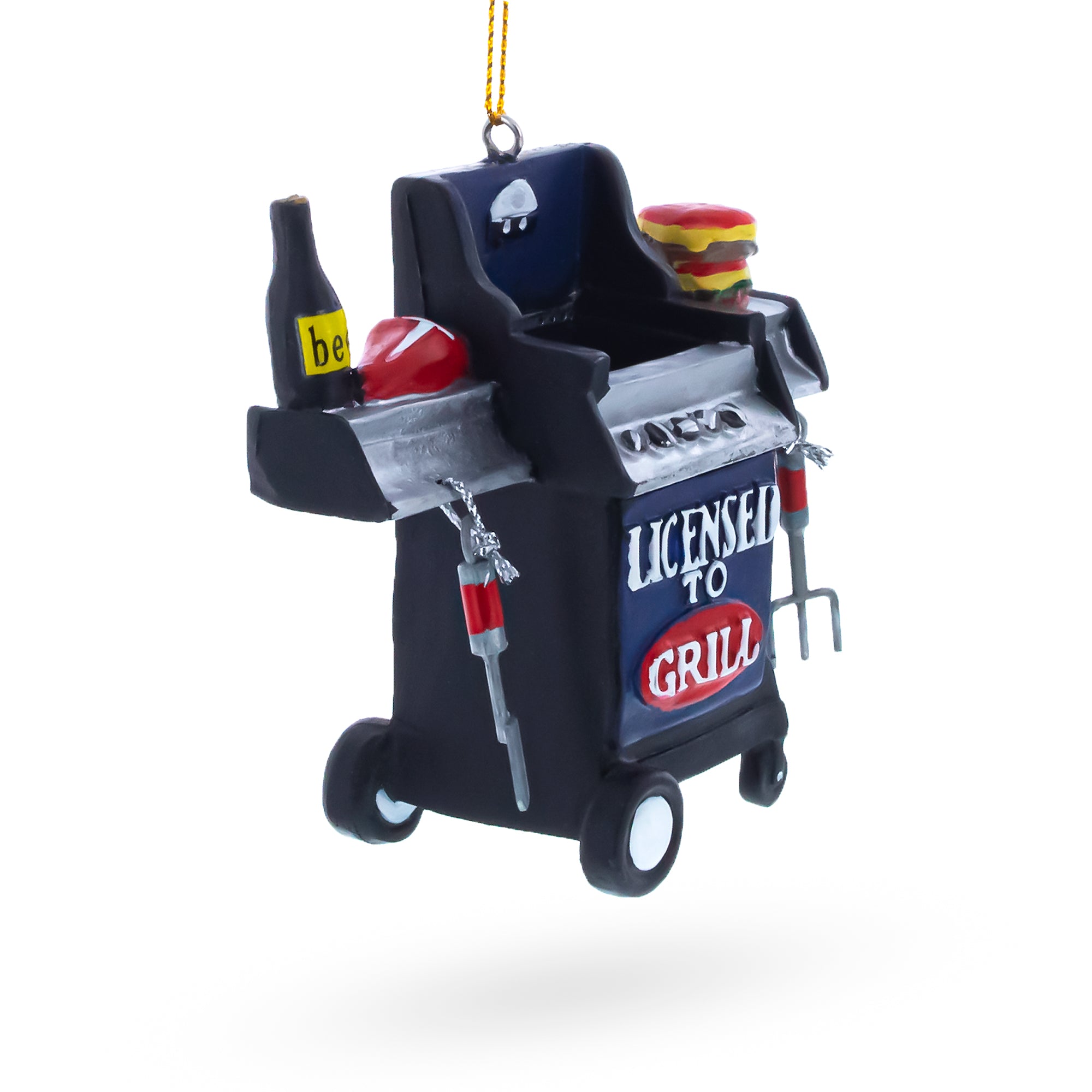 Licensed to Grill BBQ with Food Resin Christmas OrnamentChina , dimensions in inches: 3.1 x 3.5 x 1.6