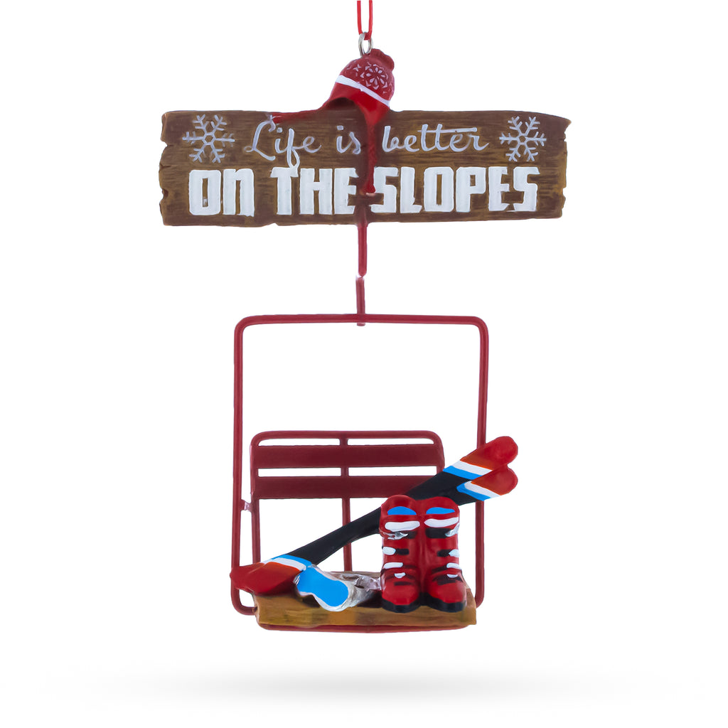 Life is Better on the Slopes Ski Lift with Skis Resin Christmas Ornament in Multi color Figurine