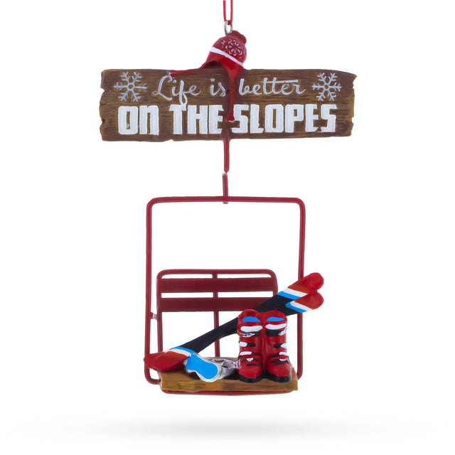Life is Better on the Slopes Ski Lift with Skis Resin Christmas Ornament in Multi color