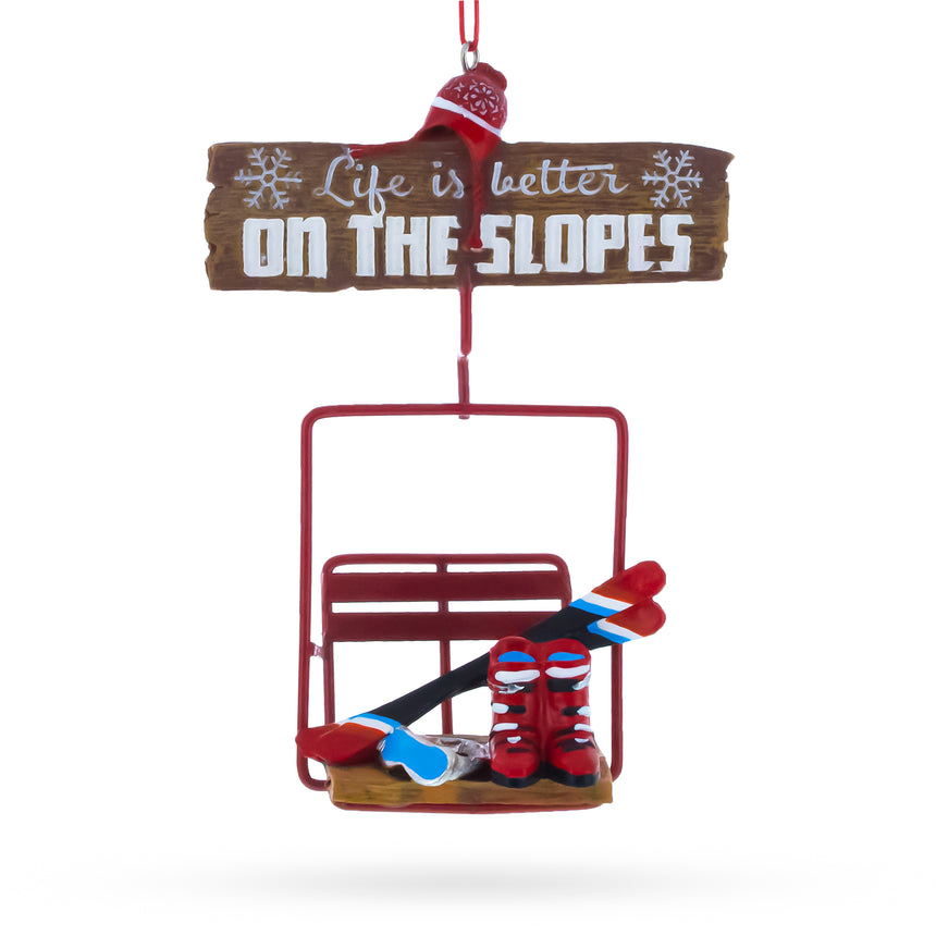 Life is Better on the Slopes Ski Lift with Skis Resin Christmas Ornament in Multi color