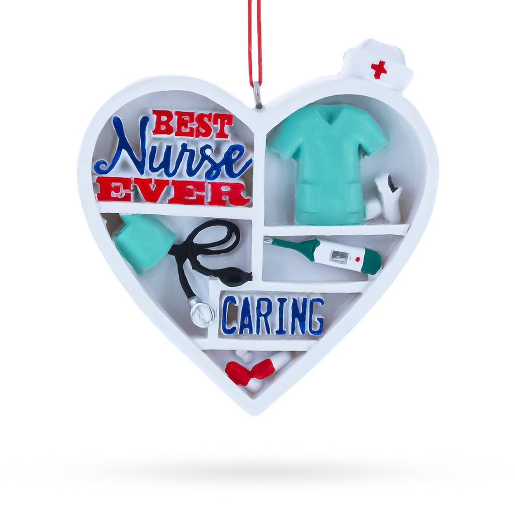 Best Nurse Ever Heart with Medical Tools Resin Christmas Ornament in White color Figurine