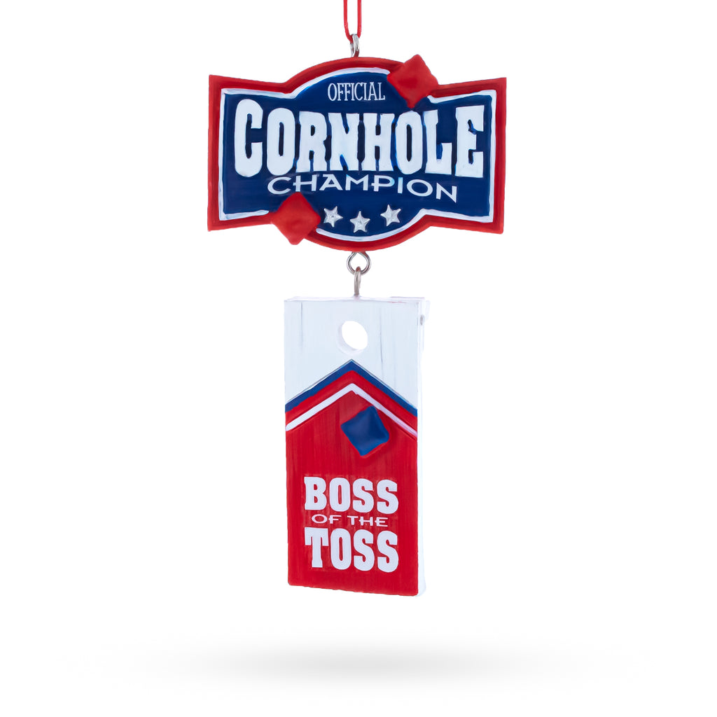 Cornhole Champion Boss of the Toss Resin Christmas Ornament in Multi color Figurine