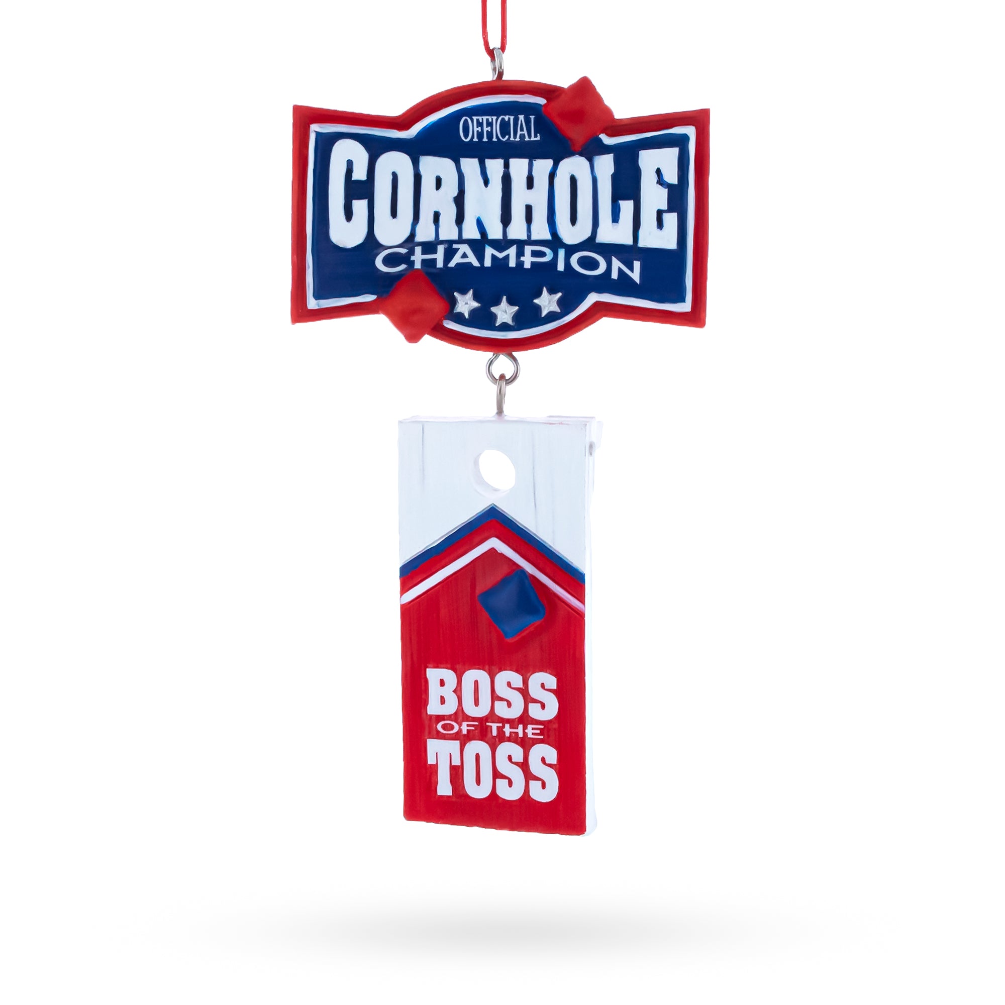 Cornhole Champion Boss of the Toss Resin Christmas Ornament in Multi color Figurine