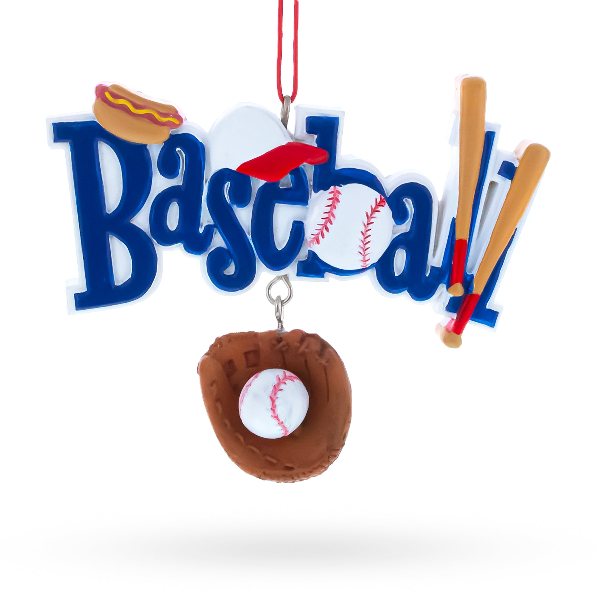 Baseball Glove and Bat Resin Christmas Ornament in Blue color Figurine