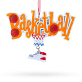 Basketball Word with Shoe and Hoop Resin Christmas Ornament in Orange color