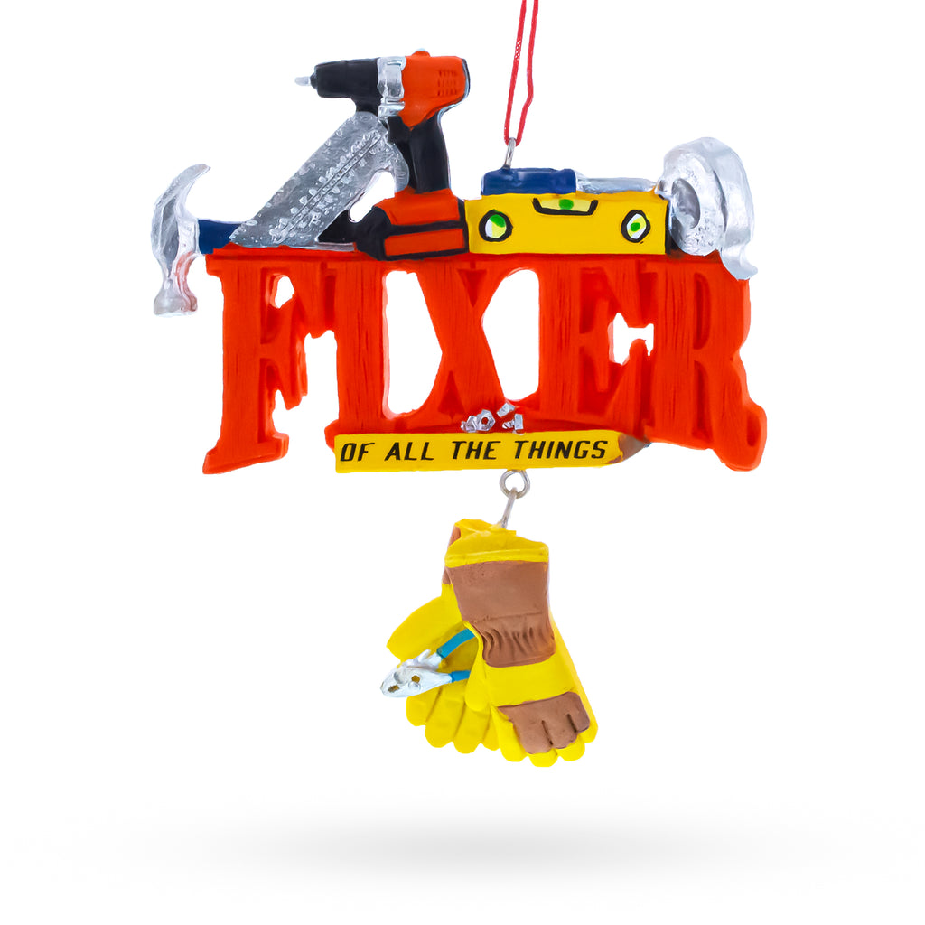 Fixer Word with Tools and Gloves Resin Christmas Ornament in Orange color Figurine