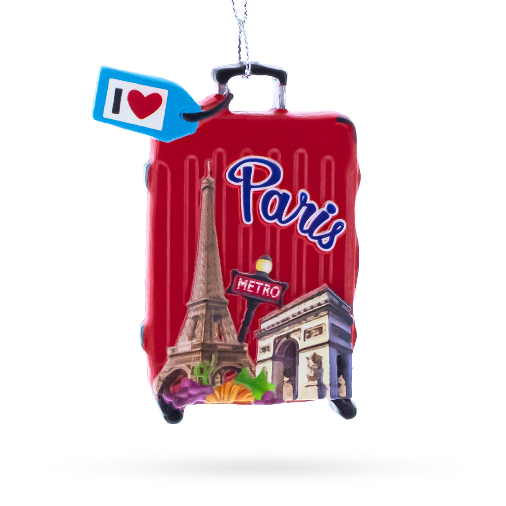 Paris Suitcase Travel Theme Resin Christmas Ornament in Red color Figurine