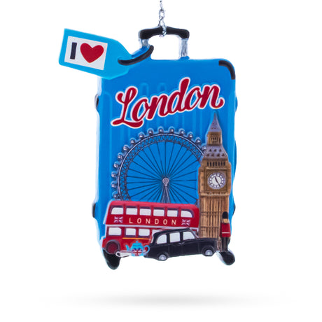 London Suitcase Travel Resin Christmas Ornament in Blue color