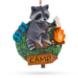 Camping Raccoon with Marshmallow Campfire Resin Christmas Ornament in Multi color Figurine