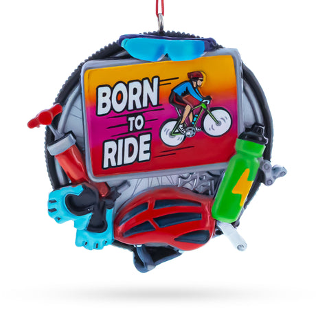 Born to Ride Cyclist Gear Resin Christmas Ornament in Multi color Figurine