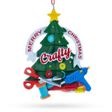 Crafty Tree with Scissors and Glue Gun Resin Christmas Ornament in Green color Figurine