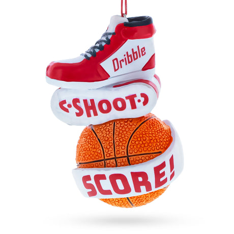 Basketball Shoe Shoot Score Sports Resin Christmas Ornament in Orange color Figurine