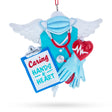 Nurse Doctor Caring Hands Heart Wings Resin Christmas Ornament in Blue color