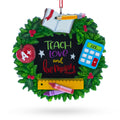 Teacher’s Apple Ruler Crayons Wreath Resin Christmas Ornament in Green color Figurine