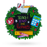 Teacher’s Apple Ruler Crayons Wreath Resin Christmas Ornament in Green color Figurine