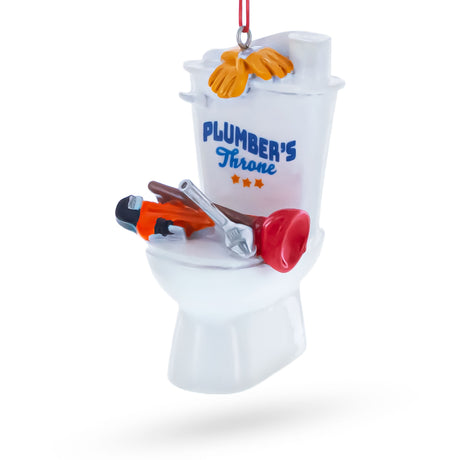 Plumber’s Throne Toilet and Tools Resin Christmas Ornament in White color Figurine