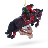 Equestrian Horse Jumper Rider Resin Christmas OrnamentChina , dimensions in inches: 3 x 4.4 x 1.9