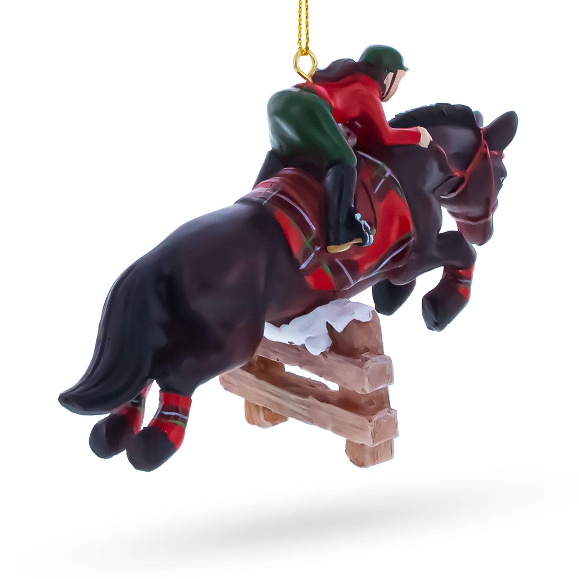 Equestrian Horse Jumper Rider Resin Christmas OrnamentChina , dimensions in inches: 3 x 4.4 x 1.9