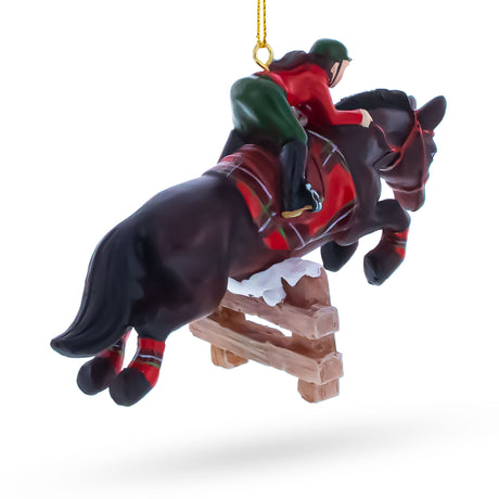 Equestrian Horse Jumper Rider Resin Christmas OrnamentChina , dimensions in inches: 3 x 4.4 x 1.9