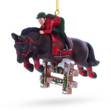 Equestrian Horse Jumper Rider Resin Christmas Ornament in Brown color Figurine